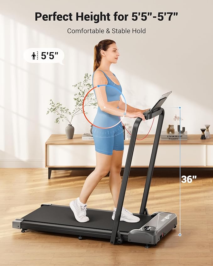 THERUN Walking Pad, 2 in 1 Foldable Treadmills for Home, 2.5HP Under Desk with Handle Bar, 16"