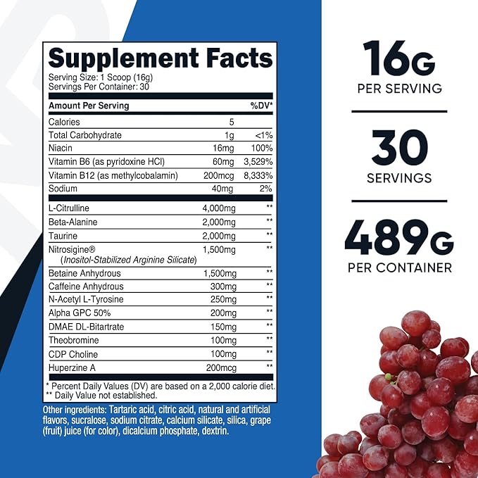 Nutricost Pre-X, Extreme Pre-Workout Powder Complex, Grape, 30 Servings, Vegetarian, Non-GMO and