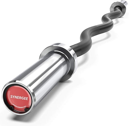 Synergee Commercial EZ Curl Olympic Bar Chrome & Black Phosphate with Powder Coated Brass Bushings
