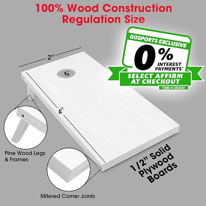 GoSports 4 ft x 2 ft Regulation Size Wooden Cornhole Boards Set - Includes Carrying Case and Over