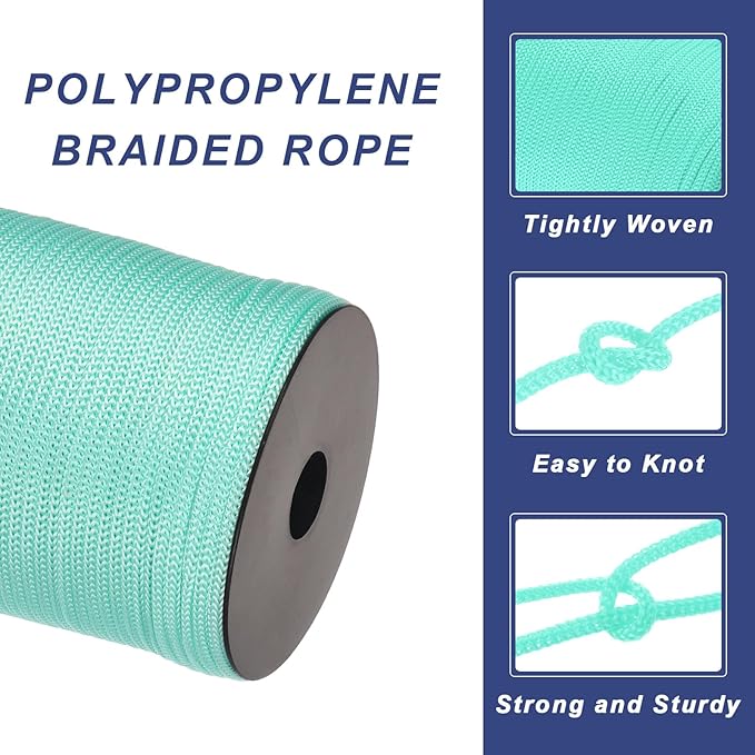 MECCANIXITY 5/32 Inch Polypropylene Rope Braided Ropes, 328ft Camping Rope Hollow Utility Cord for