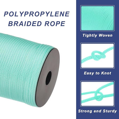 MECCANIXITY 5/32 Inch Polypropylene Rope Braided Ropes, 328ft Camping Rope Hollow Utility Cord for