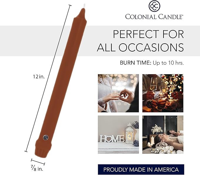 Colonial Candle Unscented Taper Candle, Classic Collection, Amber, 12 in, Pack of 12 - Up to 10