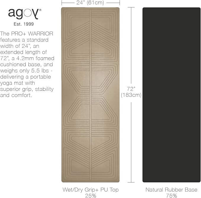 agoy Pro+ Warrior - Premium Non-Slip Yoga Mat – Eco-Conscious Design - PU Mat With Wet/Dry Grip+