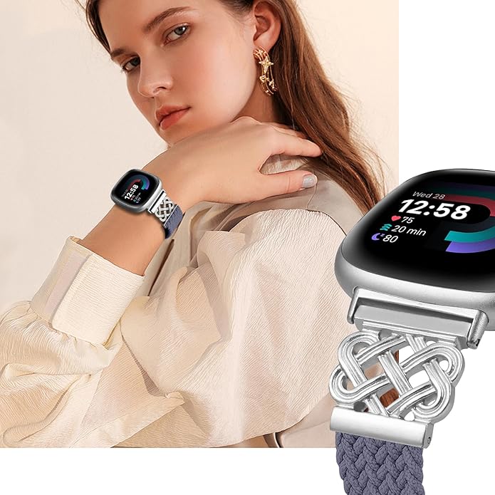 Braided Band Compatible with Fitbit Versa 4 Bands for Woman/Versa 3/Sense 1/Sense 2 Band, Magnetic
