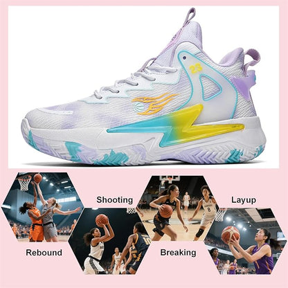 Moodeng Womens Basketball Shoes Breathable Non Slip Sports Shoes Fashion Running Sneakers