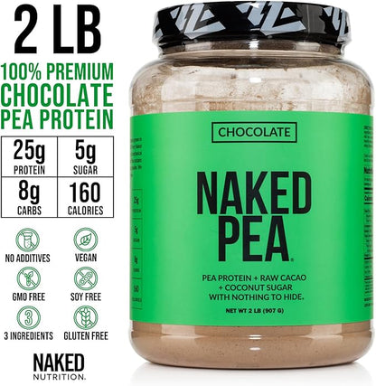 NAKED Chocolate Pea Protein Isolate from North American Farms, Only 3 Ingredients, Chocolate Vegan