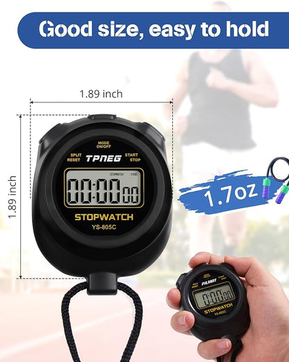 Simple Stopwatch Timer - Easy to Use, Set Up, Read, and Carry - Large Display - On/Off, AAA Battery