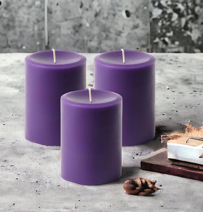 Mister Candle Dripless Unscented Pillar Candles, Set of 3 Hand Poured Solid Color Non-Scented