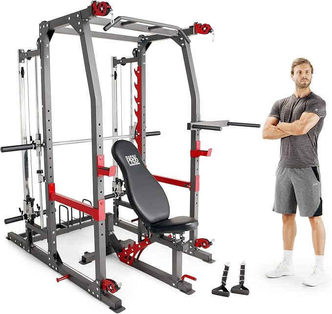 Marcy Smith Machine Home Gym System SM-4903, All-in-One Strength Training Cage with Weight Bench