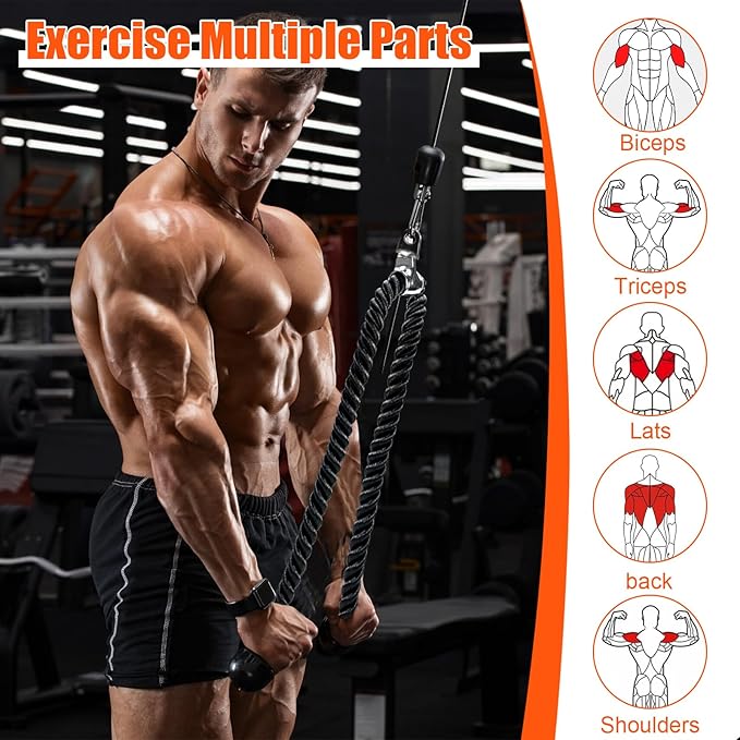 Long Tricep Pull Down Rope Exercise Tricep Rope 55 inch Pull Down Rope with Latch Gym Cable Machine