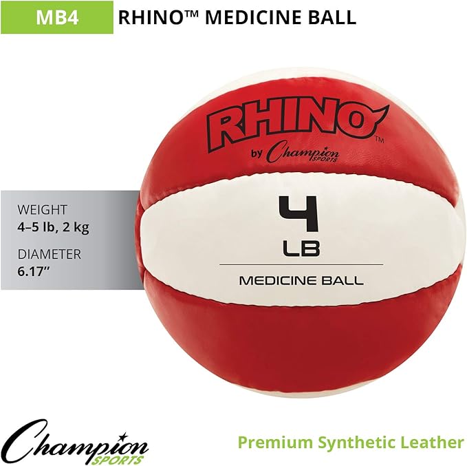Champion Sports Exercise Medicine Balls, Leather with No-Slip Grip - Weighted Med Ball Set for