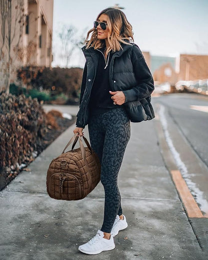 Quilted Duffel Bag for Women, Puffer Gym Duffle Bag with Shoe Compartment Lightweight Large