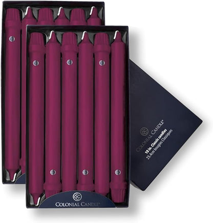 Colonial Candle Unscented Taper Candle, Classic Collection, Mulberry, 10 In, Pack of 12 - Up to 8