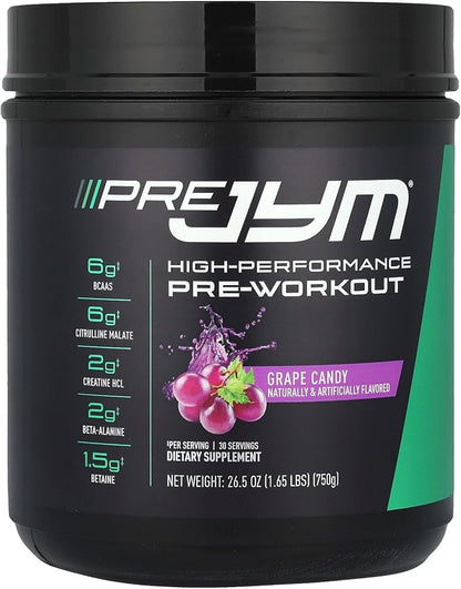 JYM Supplement Science Pre JYM Grape Candy Pre Workout Powder for Men & Women, BCAAs, Nootropics