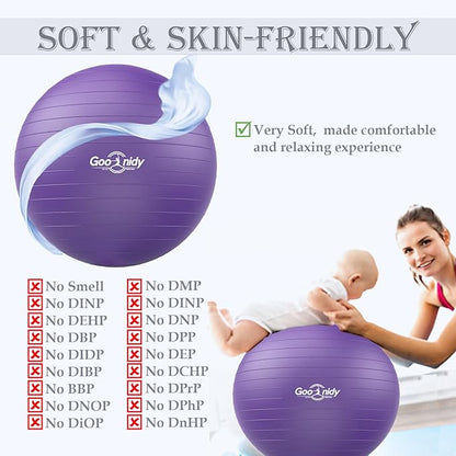 Soft Exercise ball, Anti-Burst Yoga Ball Chair Supports 2200lbs, Workout Equipment w/ Pump for