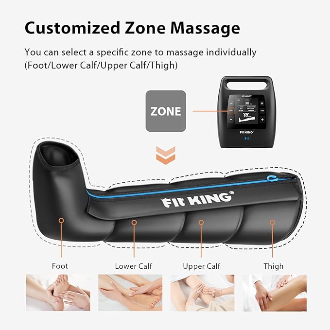 FIT KING Air Compression Recovery System, Cordless Full Leg Massager with Dynamic Pressure, Reduces
