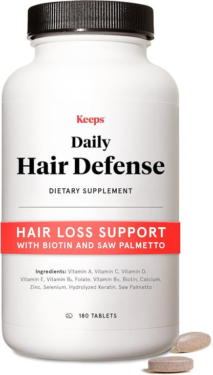 Keeps Daily Hair Supplement, 180 Tablets - Saw Palmetto Promotes Healthy Hair - Biotin, Vitamins A