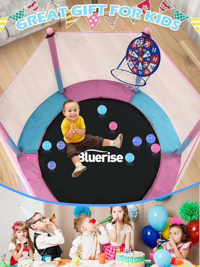 BLUERISE Trampoline 55IN 6FT Toddler Trampoline for Kids Indoor Outdoor Play for Kids Trampoline