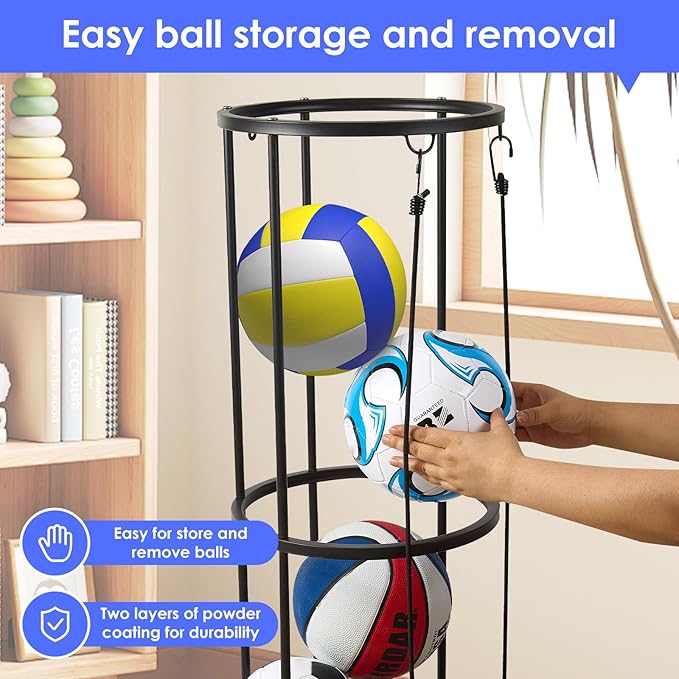 Garage Ball Storage Rack - Wall-Mounted Vertical Ball Holder for Basketball, Soccer, Volleyball