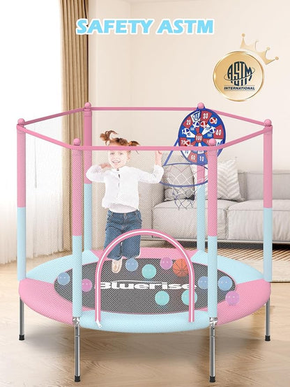 BLUERISE Trampoline 55IN 6FT Toddler Trampoline for Kids Indoor Outdoor Play for Kids Trampoline