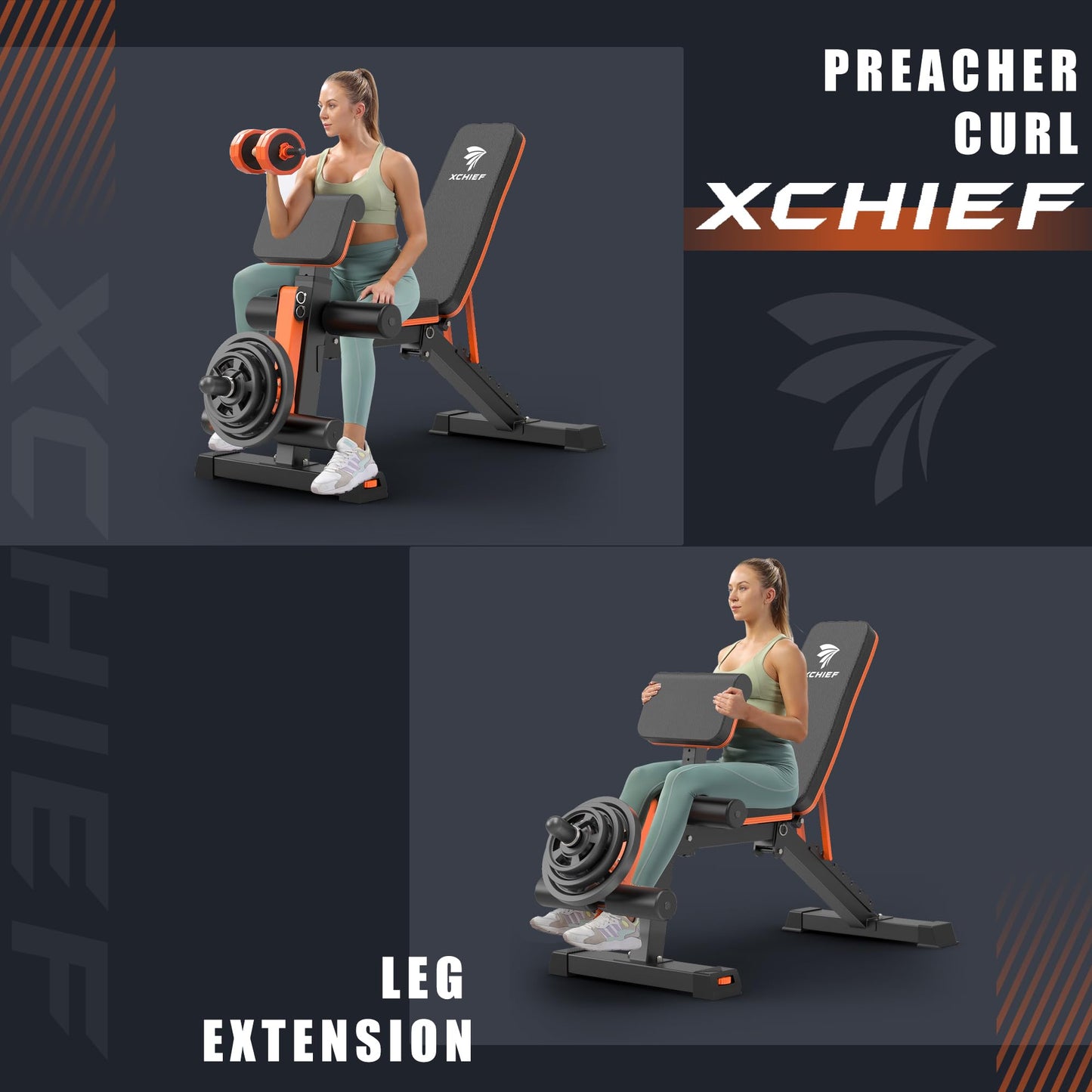 XCHIEF Adjustable Weight Bench with Leg Extension and Preacher Pad, 1000LBS