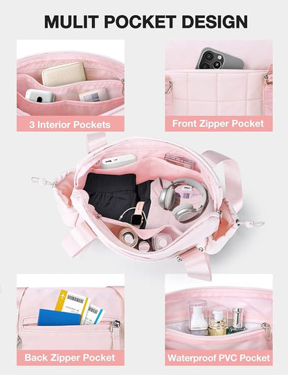 VUUDH Puffy Mini Gym Bag for Women, Carry On Multi-Pocket Water-Resistant Duffel, Lightweight