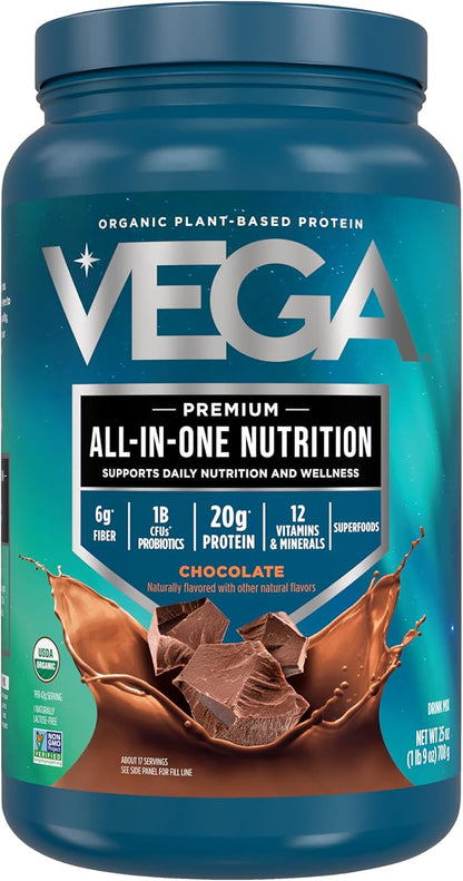 Vega Organic All-in-One Vegan Protein Powder, Chocolate - Superfood Ingredients, Vitamins for