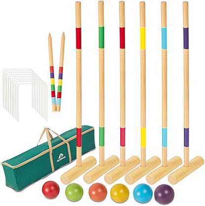 ApudArmis 35In Six Players Croquet Set with Deluxe Premiun Pine Wooden Mallets,Colored