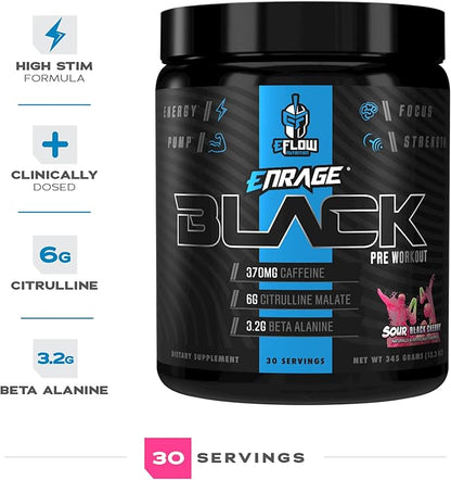 eFlow Nutrition Enrage Black High Stimulant Pre Workout Supplement - Preworkout Powder to Boost