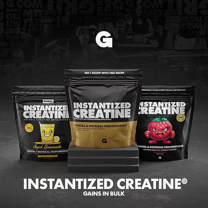 Gains in Bulk Instantized Creatine Monohydrate for Women and Men, Soluble Pre Workout Powder