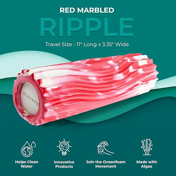 Oceanfoam Ripple Travel Foam Roller (11" x 3.35") Firm Mini Foam Roller for Physical Therapy, Deep