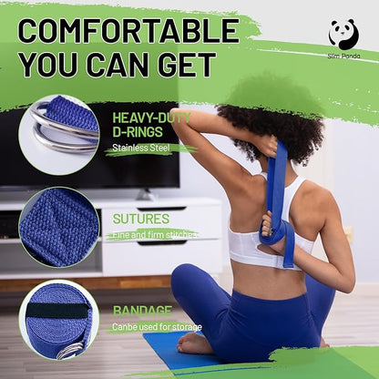 Slim Panda Yoga Strap for Stretching,Cotton Yoga Strap with Adjustable D-Ring Buckle,Non-Elastic