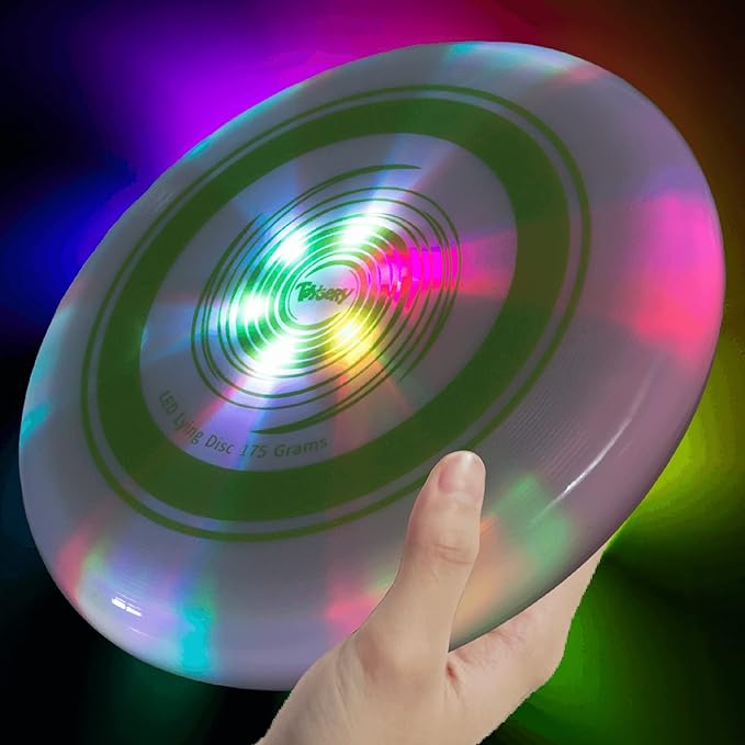 Toysery Light Up Flying Disc - LED Frisbee, Glow in The Dark, Easy to Use, Ideal Camping Game, Fun