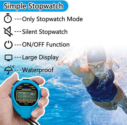 Waterproof Stopwatch Timer Only Stopwatch Mode, ON/Off Silent Simple Operation, Without Clock Date
