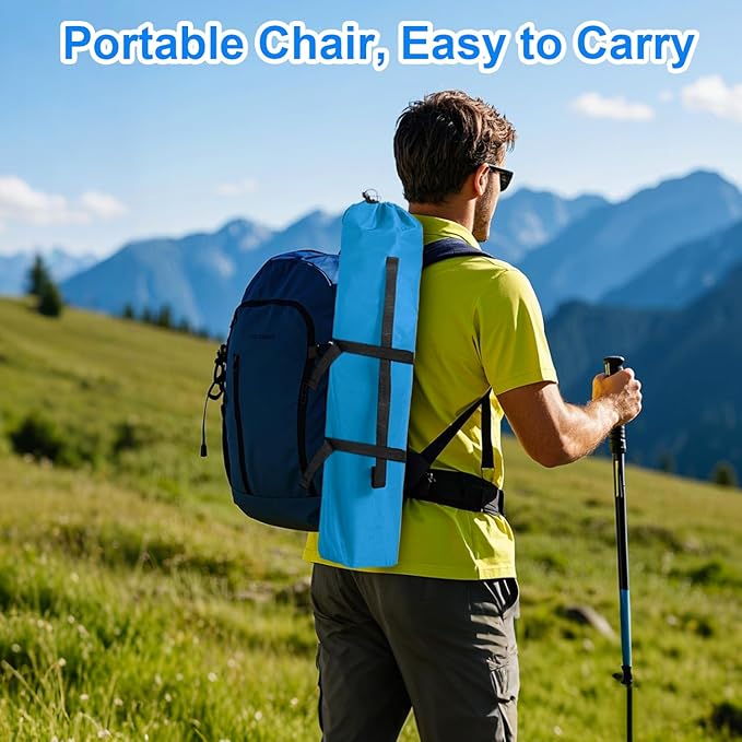 Folding Camping Chair, 225lb Capacity, Includes Cup Holder & Side Storage Bag, 5.5lbs Portable for