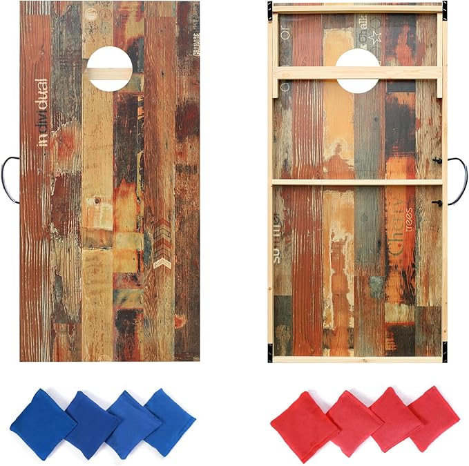 Solid Wood Premium Cornhole Game Set, Bean Bag Toss Game for Tailgate, Outdoor, Backyard