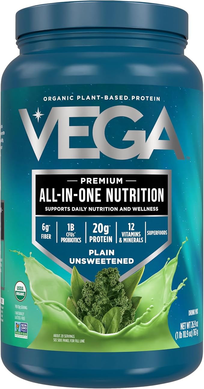 Vega All in One Nutrition Organic - 20g Plant-Based Pea Protein, Unsweetened, 20 Servings, Vitamins