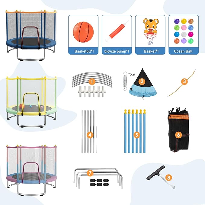 Kids Trampoline with Safety Net – 440lbs Capacity, Upgraded Rust-Proof Ring Legs, Adjustable