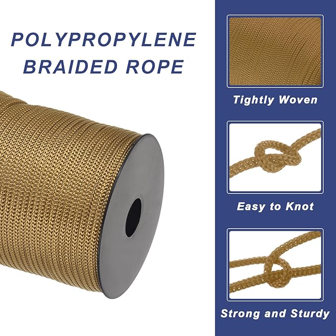MECCANIXITY 5/32 Inch Polypropylene Rope Braided Ropes, 328ft Camping Rope Hollow Utility Cord for