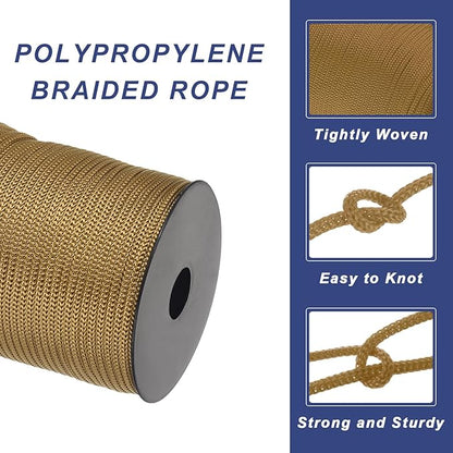 MECCANIXITY 5/32 Inch Polypropylene Rope Braided Ropes, 328ft Camping Rope Hollow Utility Cord for