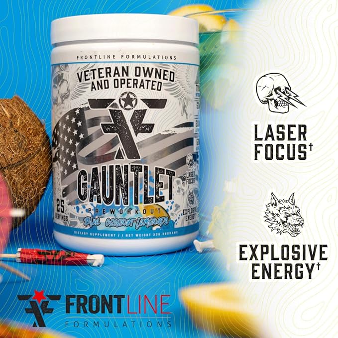 Gauntlet Pre-Workout Powder, Explosive Workouts, Laser Focus, Mid Stim, Amazing Flavor, Veteran