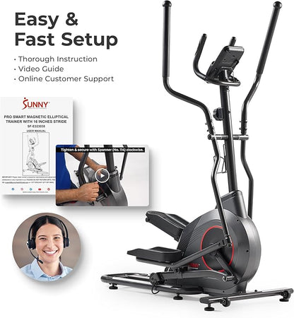 Sunny Health & Fitness Smart Upright Elliptical w/Pulse Sensor Built-in, Indoor Full-Body