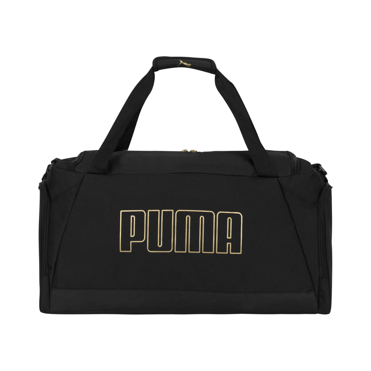 PUMA Accelerator Duffel Bag with Removable Strap & Shoe Pocket, Black/Gold, One Size