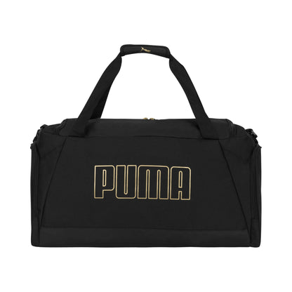 PUMA Accelerator Duffel Bag with Removable Strap & Shoe Pocket, Black/Gold, One Size