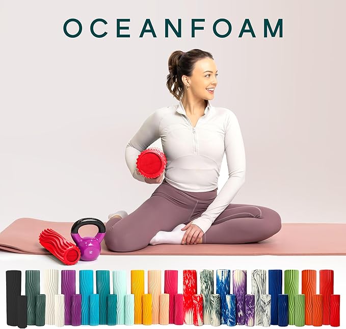 Oceanfoam Ripple Travel Foam Roller (11" x 3.35") Firm Mini Foam Roller for Physical Therapy, Deep
