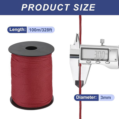 MECCANIXITY 1/8 Inch Polypropylene Rope Braided Ropes, 328ft Nylon Rope Hollow Utility Cord for