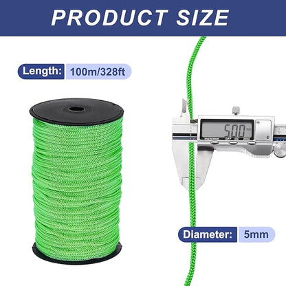 MECCANIXITY 3/16 Inch Polypropylene Rope Braided Ropes, 328ft Nylon Rope Hollow Utility Cord for