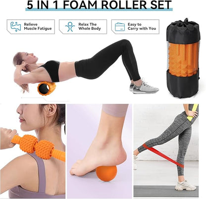 5 in 1 Foam Roller Set, High Density Fitness Exercise Foam Roller for Deep Tissue Muscle Massage