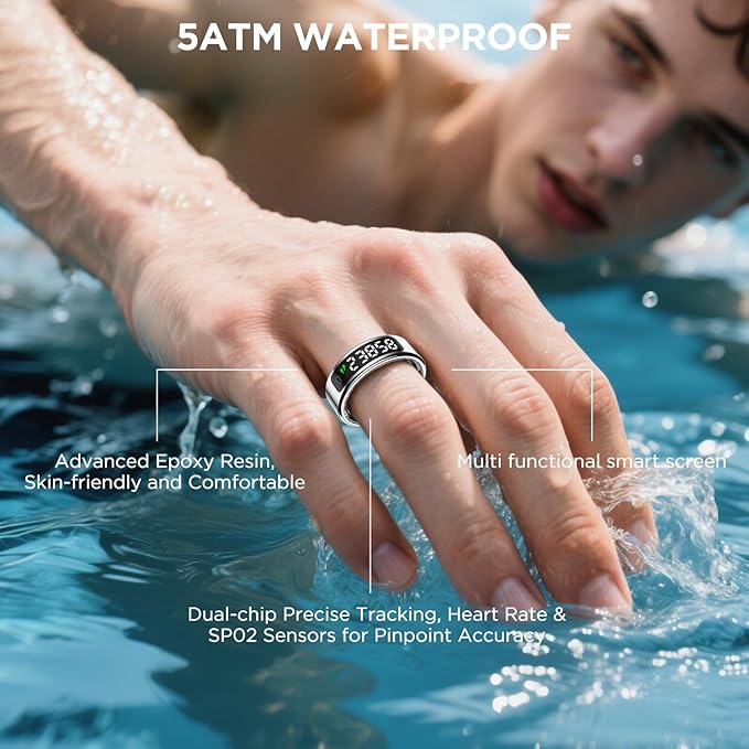 Smart Ring Health Tracker with Display Screen, Sleep Tracker with Heart Rate, Fitness Ring Step